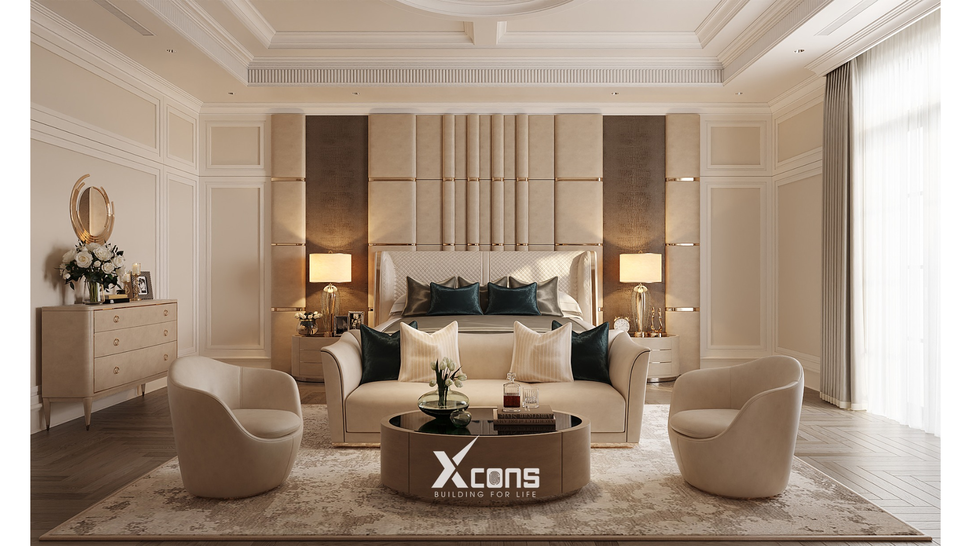 Không gian phòng ngủ thư giãn sâu, hài hòa ánh sáng và chất liệu